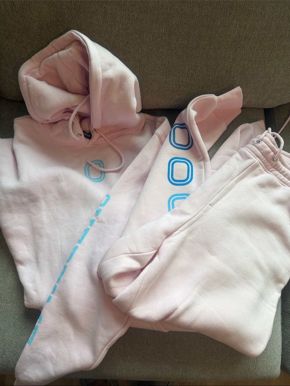 Overtime Light Pink Hoodie & Sweatpants Set with Blue Accents
